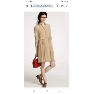 J Crew Blythe Shirt Dress 
100% Silk 
Long Sleeve Button Up 
Leather Belt 
Sz 4